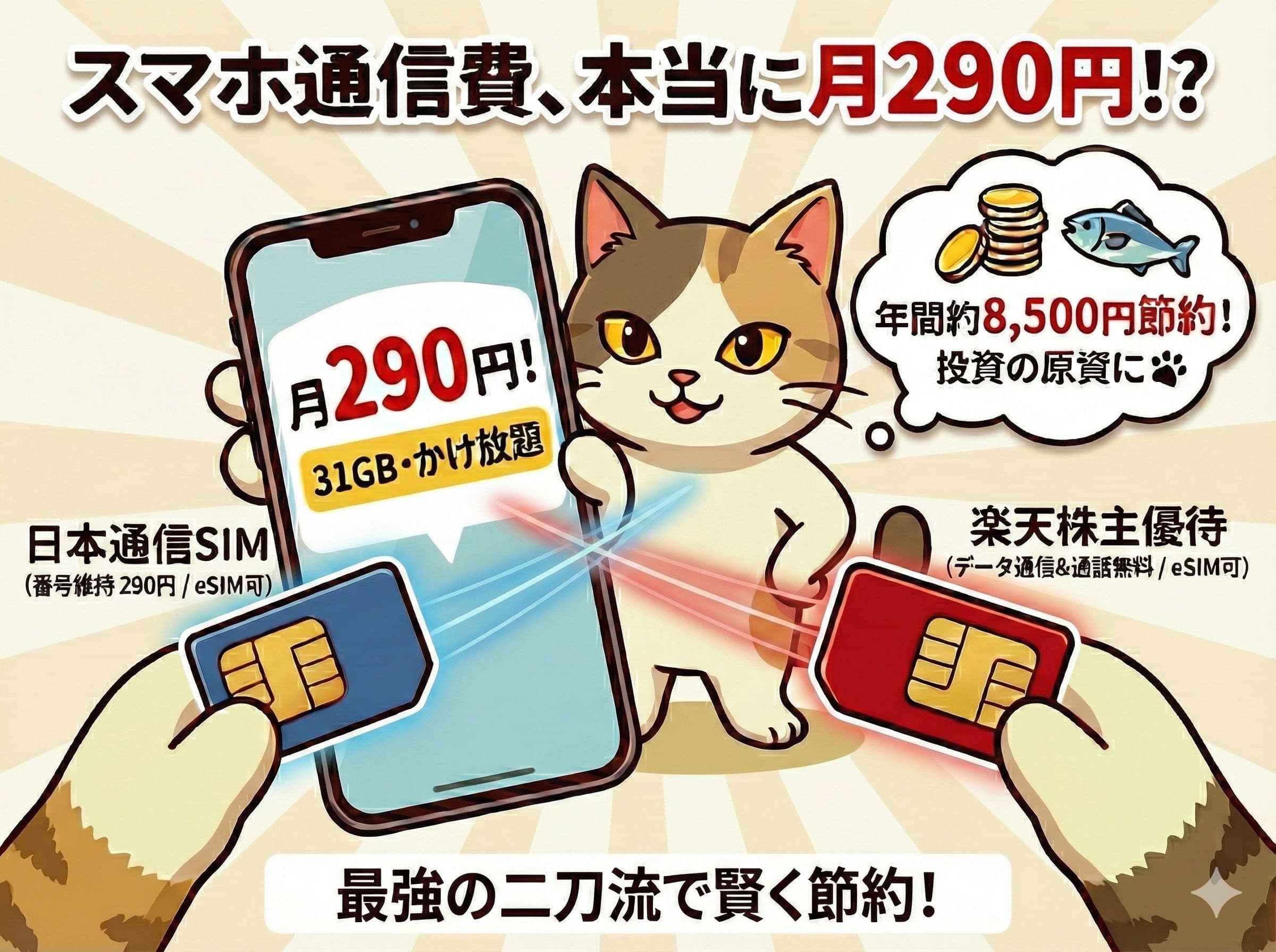 スマホの通信費290円メソッド(かけ放題×31GBまで)
